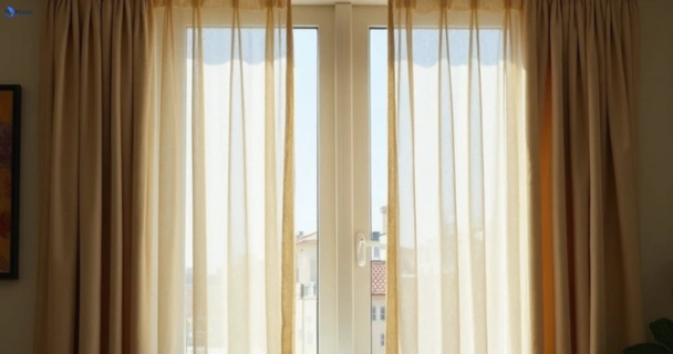 Dusty and dull curtains in mermaid-beach before steam cleaning